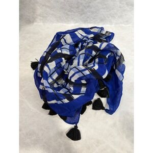 Kate Spade On Purpose Blue Plaid Tassel Scarf 100% Wool Handcrafted Rwanda